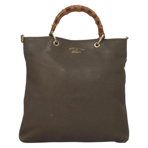 GUCCI Bamboo Hand Bag Leather Gray Gold 323663 Auth bs27789 - Picture 12 of 16